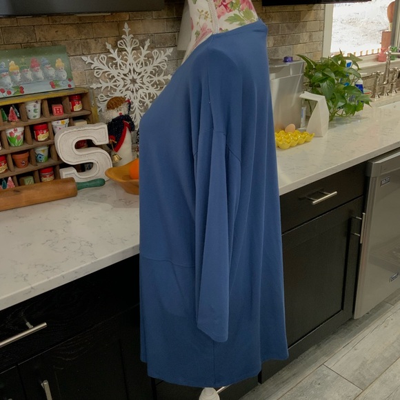 Eileen Fisher XL Neptune Stretch Jersey Asymmetric Tunic Top 3/4 Sleeve Blue - Picture 4 of 12